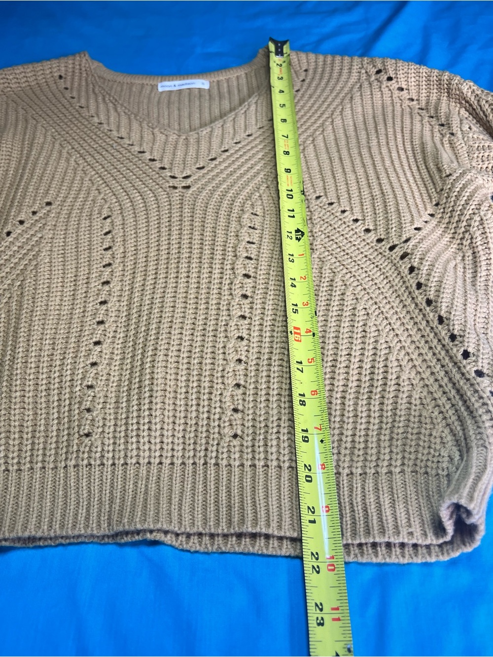 Moon & Madison Mustard Pointelle Balloon Sleeve Sweater | Size S - Picture 9 of 10